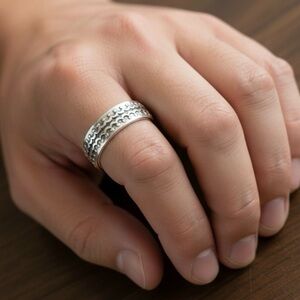 Men’s Sterling Silver Scalloped Crown Open Cuff Ring Band